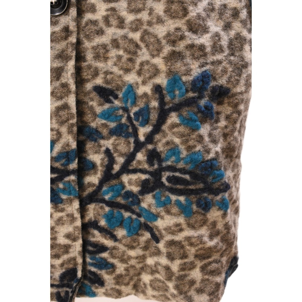 Charlotte & Louis Wool Blend Sweater Coat Women XL Gray Blue Animal Print Floral - Picture 5 of 10